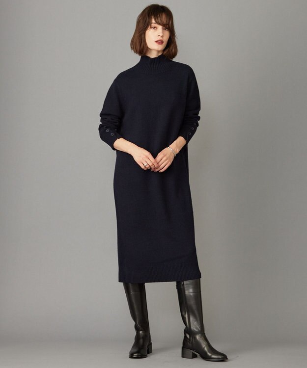 ICB 【WEB限定カラーあり・洗える】 ソフトカシミヤミックス ハイネックワンピース ネイビー系