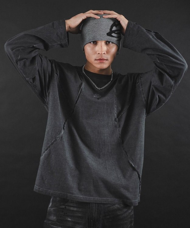 WEGO 【ユニセックス着用ITEM】MA55IVE　コールドダイスウィッチングロゴT（LS） スミクロ