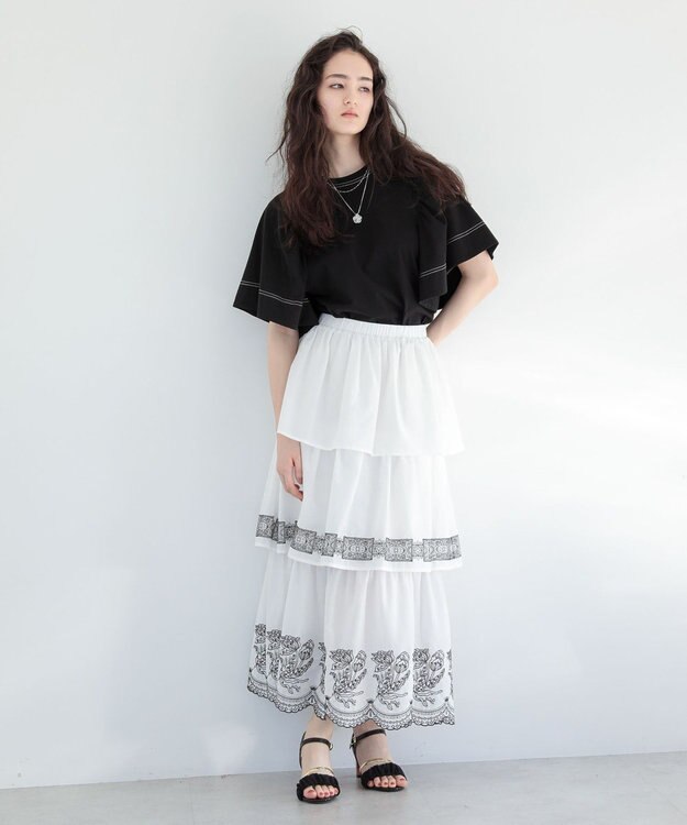 Green Parks ■ＥＳＣＡＲ　バイカラーｓｔフレアスリーブＴＥＥ Black