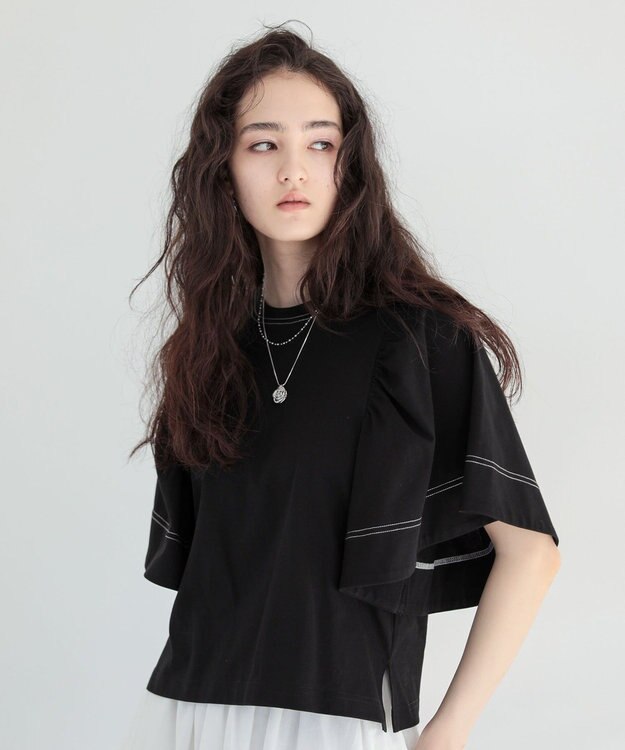 Green Parks ■ＥＳＣＡＲ　バイカラーｓｔフレアスリーブＴＥＥ Black