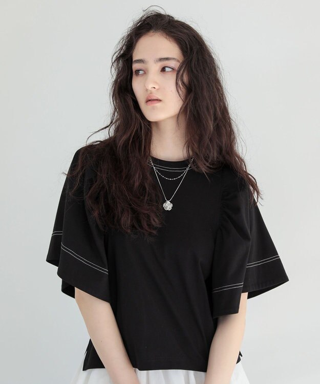 Green Parks ■ＥＳＣＡＲ　バイカラーｓｔフレアスリーブＴＥＥ Black