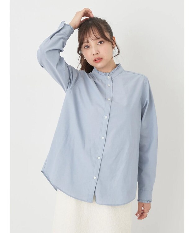 earth music&ecology スタンドフリルシャツ Sax