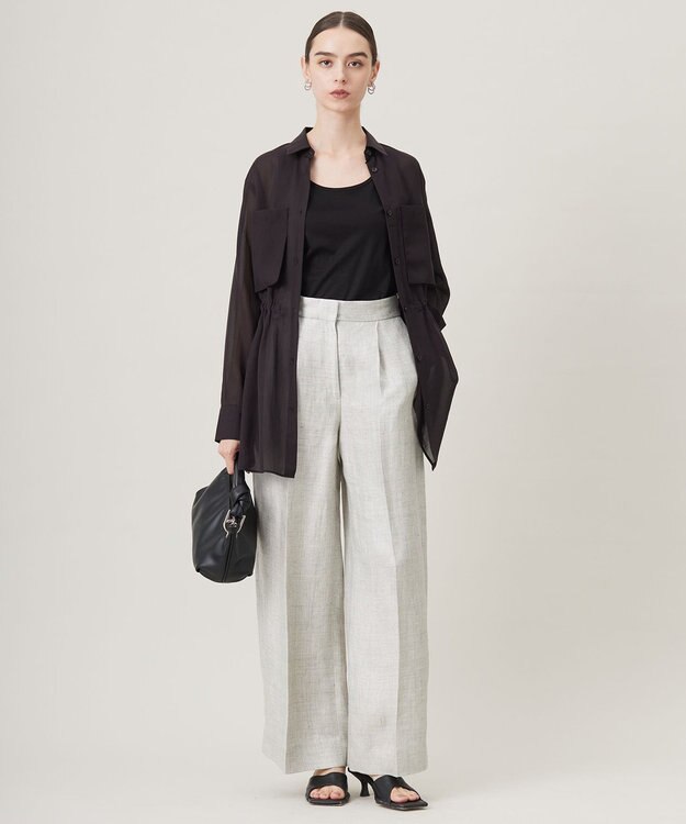 ICB L 【洗える】 PlaXシアーオーガンジー シャツ ブラック系