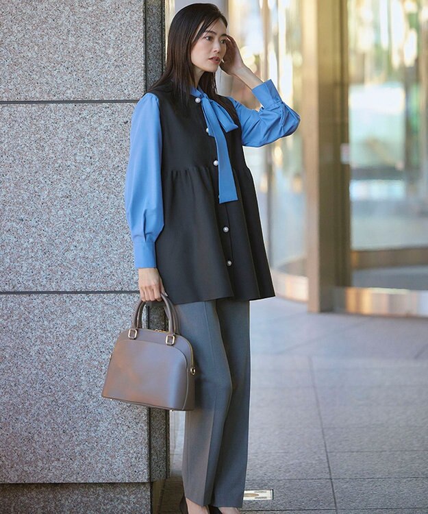 自由区 【洗える】パールディティールニット ジレ ダークグレー