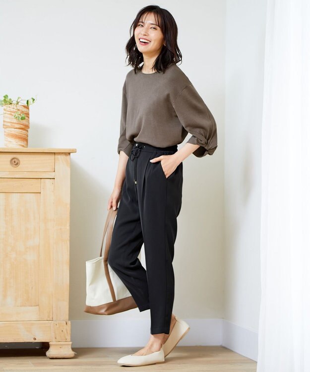 ANY 【ストレッチ/ウエストゴム】イージーケア美脚 パンツ ブラック