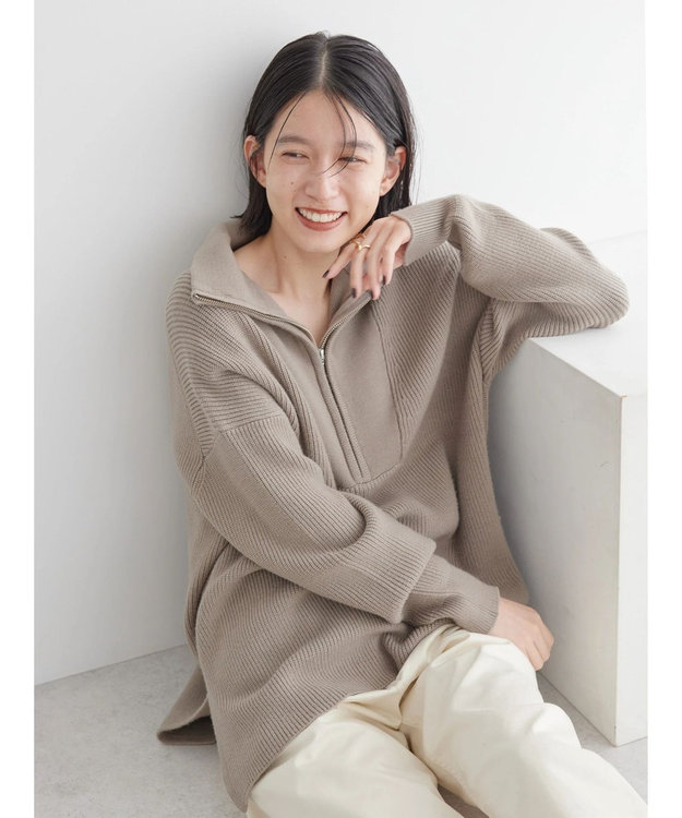 AMERICAN HOLIC バイパチハーフＺＩＰ片畦ニットプルオーバー　 Mocha
