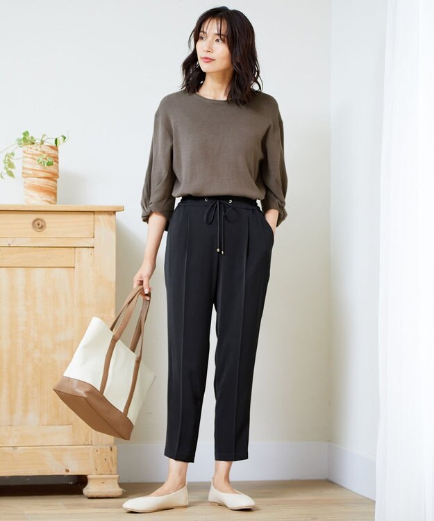 ANY 【ストレッチ/ウエストゴム】イージーケア美脚 パンツ ブラック