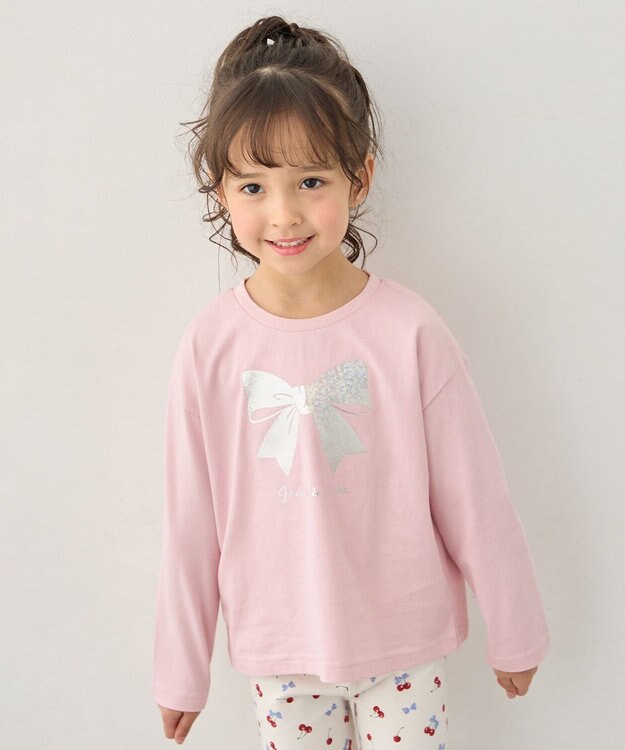 ANY KIDS 【綿100%】リボンアソート 長袖Tシャツ ピンク