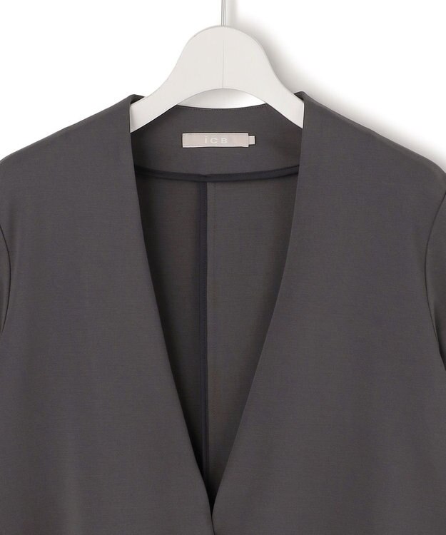 ICB L ナイロンストレッチポンチ ノーカラージャケット チャコール