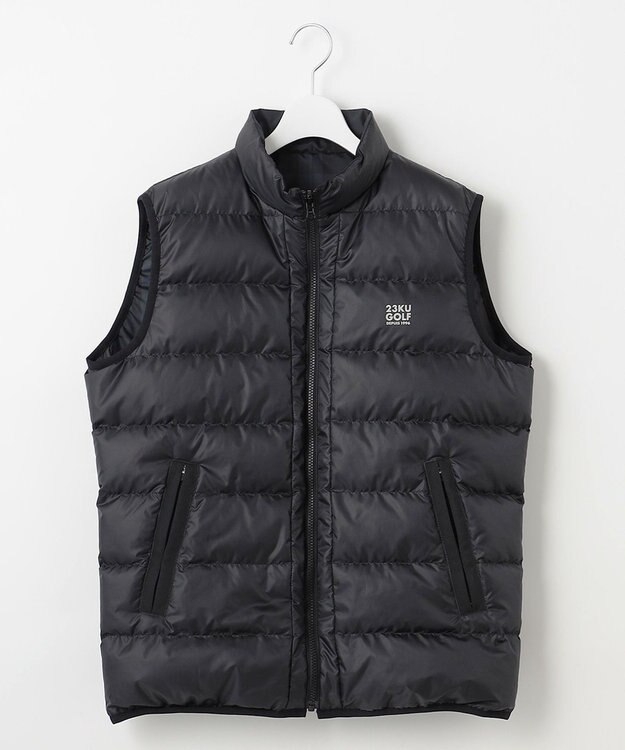 23区GOLF 【MEN】無地×チェック リバーシブル ダウンベスト ブラック系