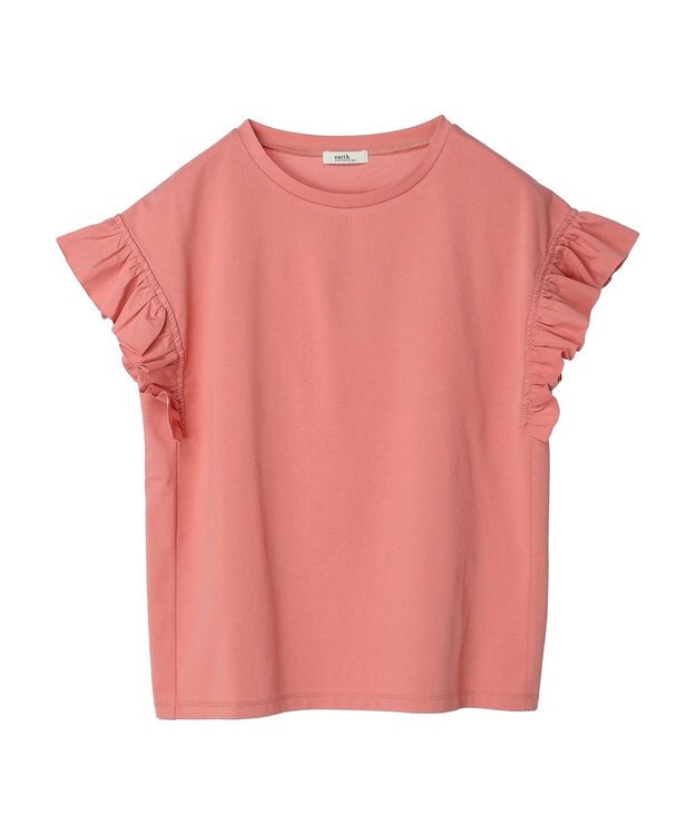 earth music&ecology プレーティング天竺フリルプルオーバー Rose