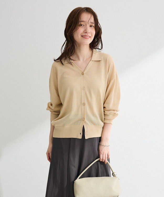 Green Parks 衿付きニットカーディガン Beige