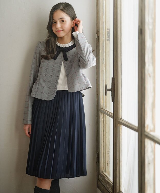 組曲 KIDS 【150-170㎝】グレンチェックジャケット＆プリーツワンピース セット ネイビー×チェック系