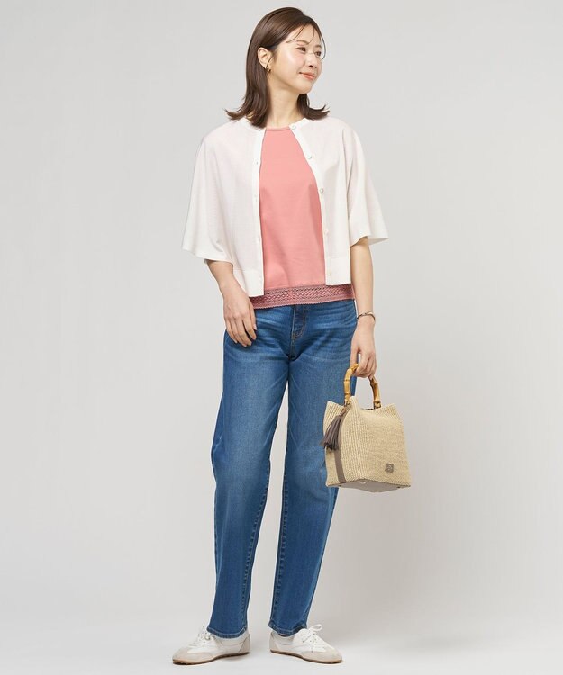 J.PRESS LADIES COTTON ACETATE DRY バタフライスリーブ カーディガン オフホワイト系