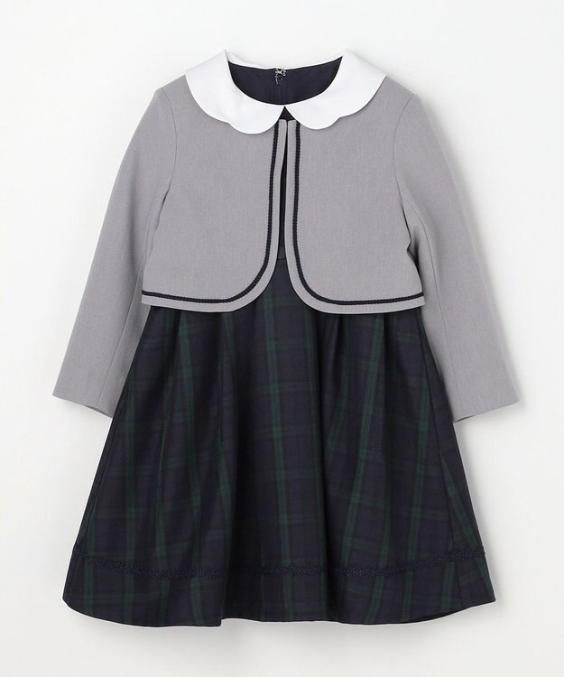 ANY KIDS 【2点セット】ノーカラー ボレロジャケット+襟付き ワンピース ブラックウォッチ