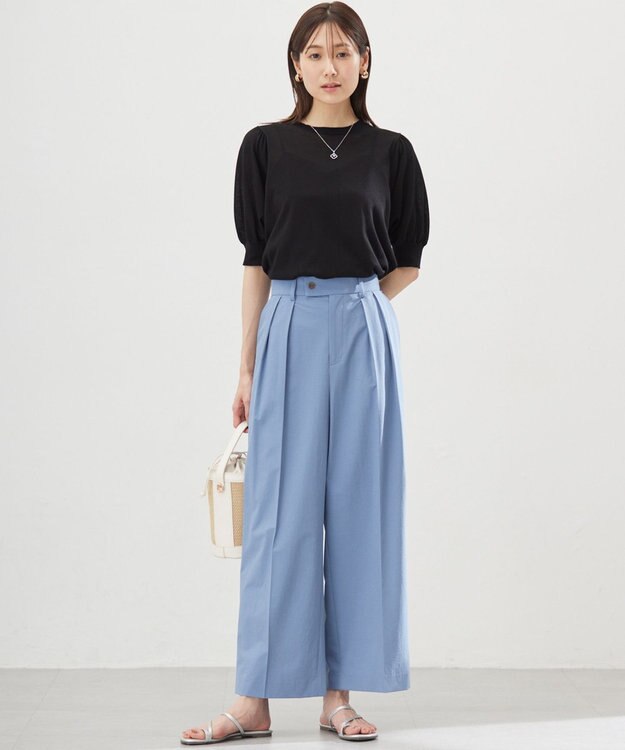 組曲 L シアーパフ袖 ニット ブラック系