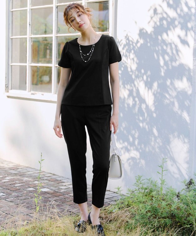 Tiaclasse 【UVカット・吸水速乾】 “きれい見え” パネルラインカットソートップス ブラック