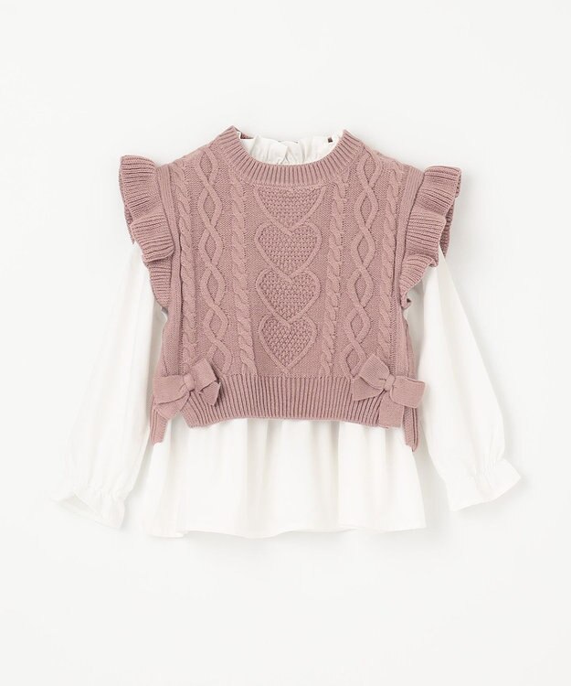 ANY KIDS ニットベストレイヤードチュニック ピンク×エクリュ