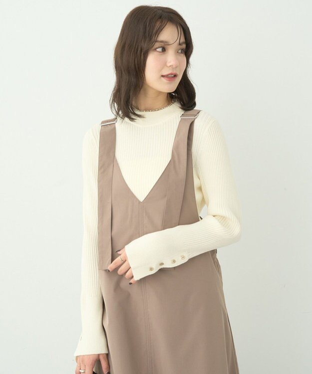 earth music&ecology スリーブ釦ニットプルオーバー Ivory