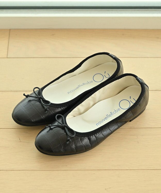 nouvelleRobe Oū 【本革・高反発】Round ラウンドトゥ 型押しバレエシューズ ブラックメッシュ