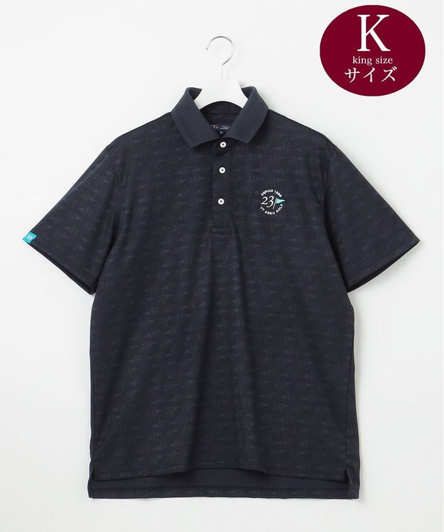 23区GOLF 【MEN/キングサイズ】【吸水速乾・UVケア】ロゴジャガード 半袖ポロシャツ ネイビー系