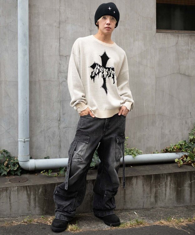 WEGO ダメージジャガードプルオーバー オフホワイト