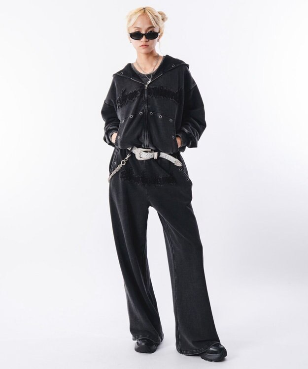 WEGO 【ウエストゴム/ユニセックス着用ITEM】ブリーチハトメスウェットパンツ ブラックその他