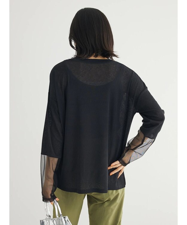 Green Parks 袖チュールドッキングプルオーバー Black