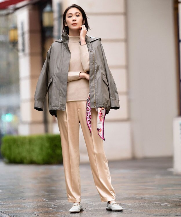 自由区 L 【洗える】コットンブレンドコード モックネックニット ピンク系