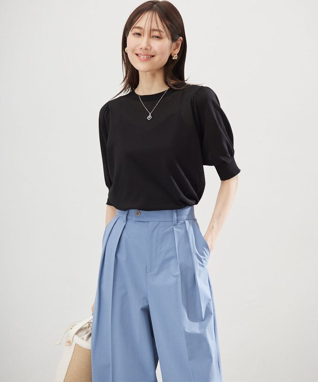 組曲 L シアーパフ袖 ニット ブラック系