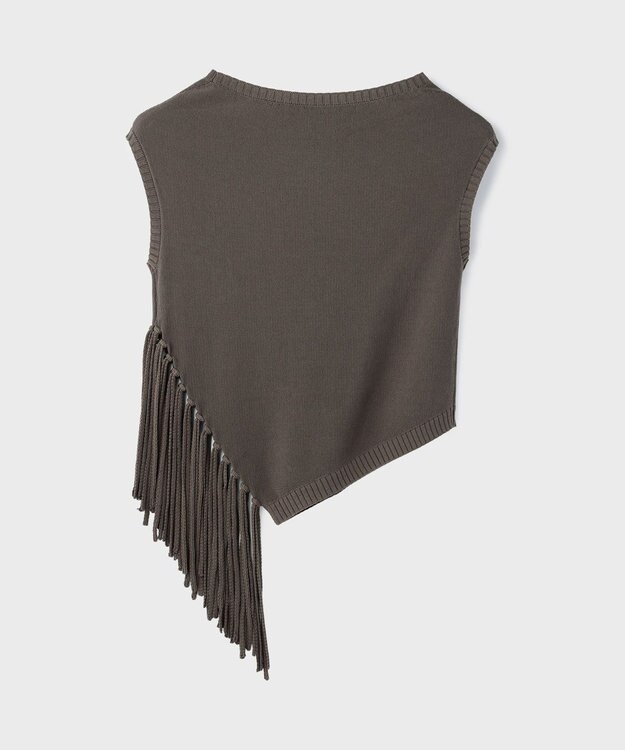 GRACE CONTINENTAL フリンジイレヘムニットトップ チャコール