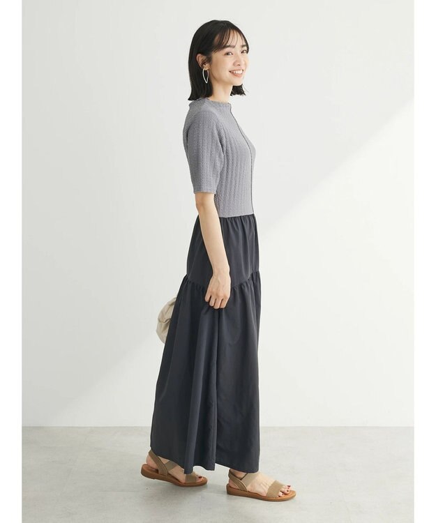 Green Parks しぼドッキングワンピース Charcoal Gray