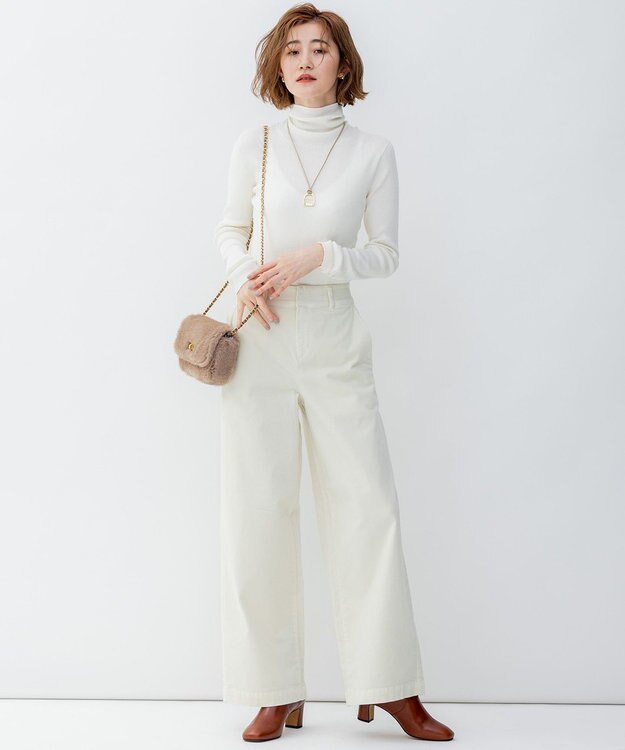 23区 L 【洗える】23区DENIM ベルベットストレッチ ワイドパンツ オフホワイト