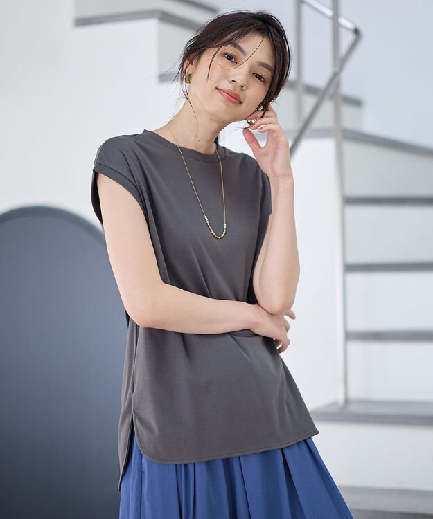 ANY 【汗ジミ防止加工】シルケットスムースノースリーブプルオーバー チャコール