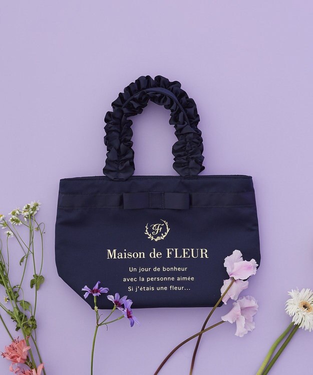 Maison de FLEUR ブランドロゴフリルハンドルトートSバッグ Navy