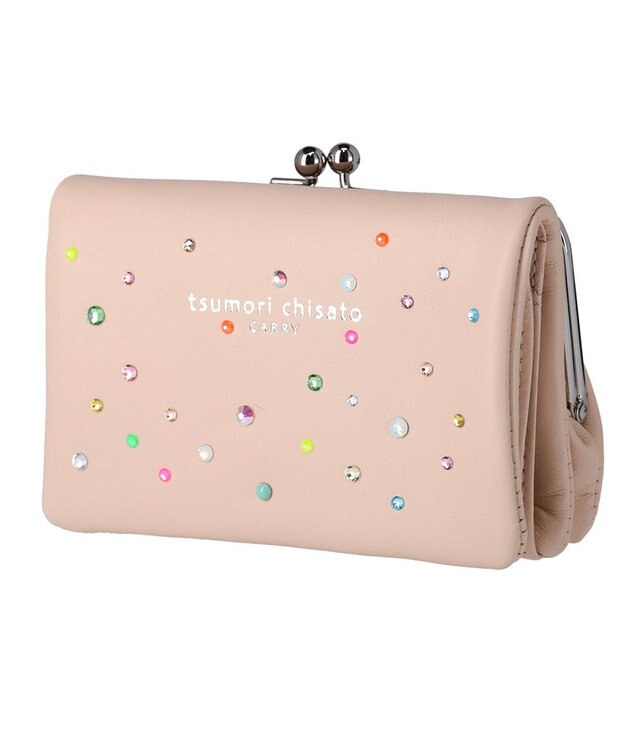 tsumori chisato CARRY キラキラ石 がま口 2つ折り財布 ベージュ
