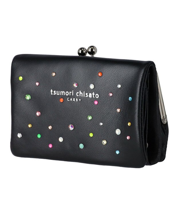 tsumori chisato CARRY キラキラ石 がま口 2つ折り財布 ブラック