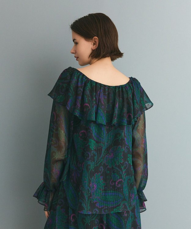 GRACE CONTINENTAL ラメストライププリントブラウス ブラック