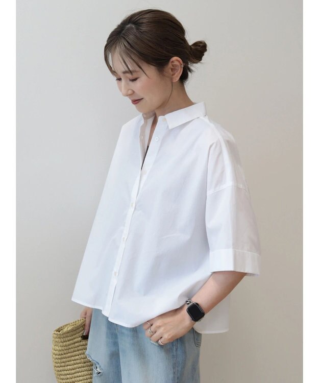 AMERICAN HOLIC イージーケア５分袖バックタックシャツ Off White