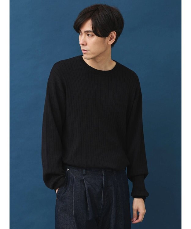 CRAFT STANDARD BOUTIQUE ワイドリブクルーネックニットプルオーバー Black