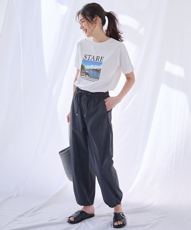 ANY L 【ウエストゴム】撥水ナイロンベイカーパンツ スミクロ