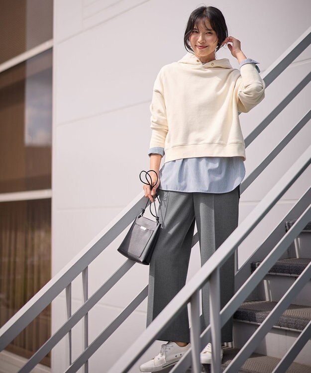 ANY L 【洗濯機可/ストレッチ/ウエストゴム/裏起毛】マルチファンクションストレッチワイドパンツ グレー