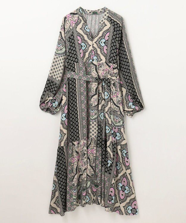 GRACE CONTINENTAL カフタンプリントロングワンピース ベージュ