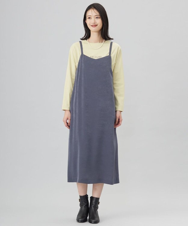 J.PRESS LADIES L 【洗える】マロンサテン キャミソール ワンピース グレー系