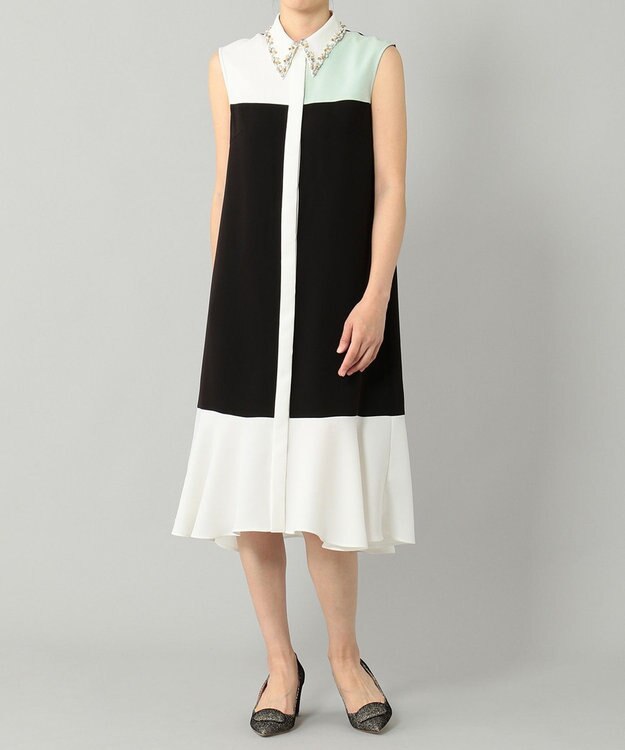 GRACE CONTINENTAL カラーブロックシャツドレス ブラック