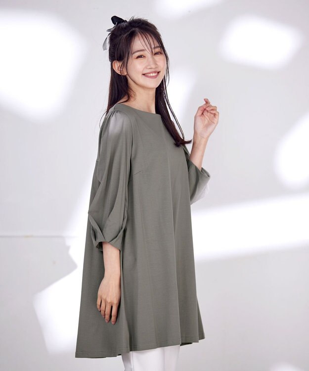 Tiaclasse 【洗える】大人可愛いバックフレアカットチュニック グレージュ