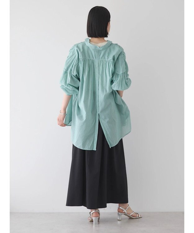 AMERICAN HOLIC カルゼギャザーシャツチュニック Stripe Green