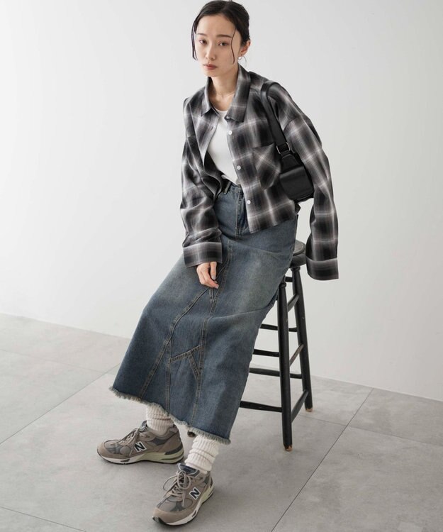 WEGO オンブレチェックショートシャツ ブラックチェック1