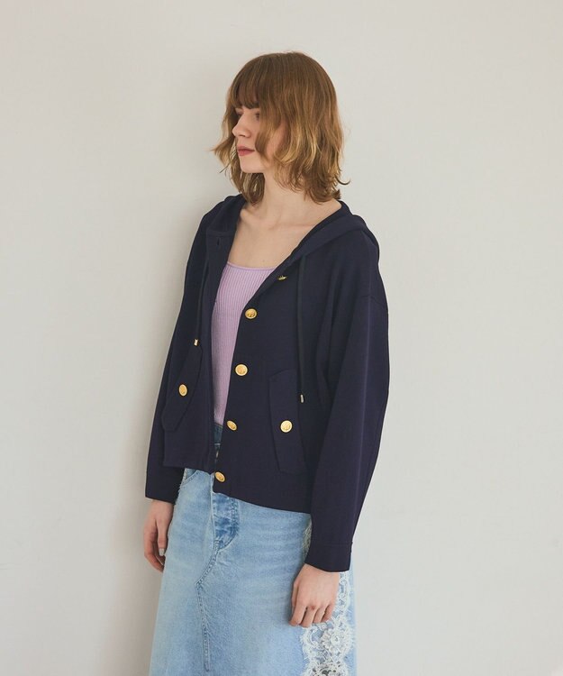 GRACE CONTINENTAL ニットフーディブルゾン ネイビー