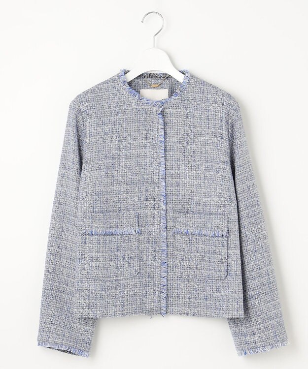 自由区 【セットアップ対応・洗える】ライトミックスツイード ジャケット ライトブルー